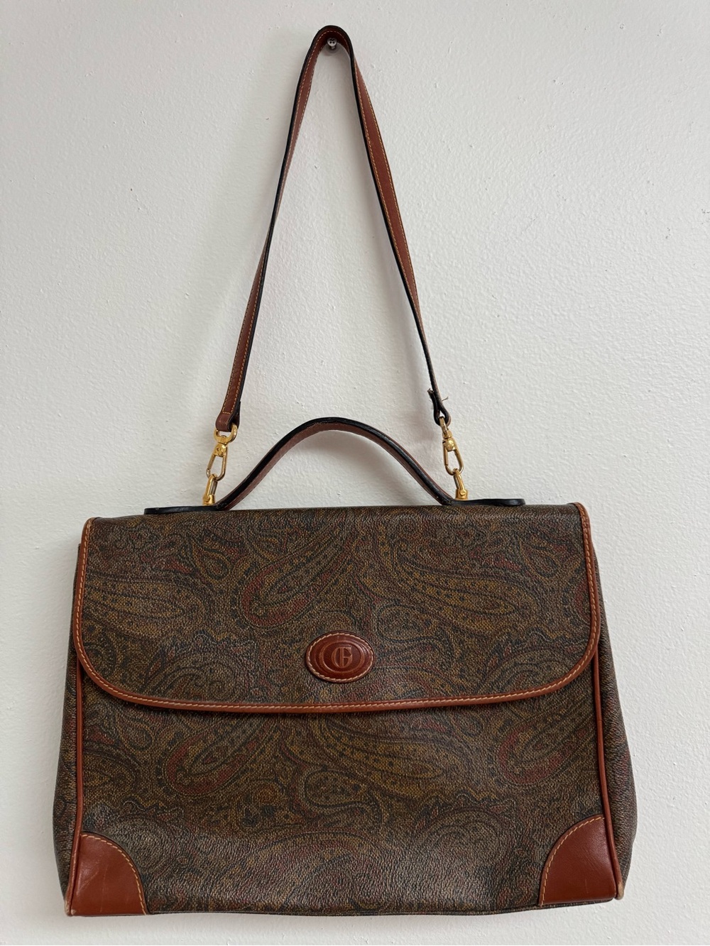 Brown Paisley Top-Handle Shoulder Bag